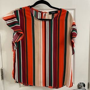 Striped flutter sleeve blouse